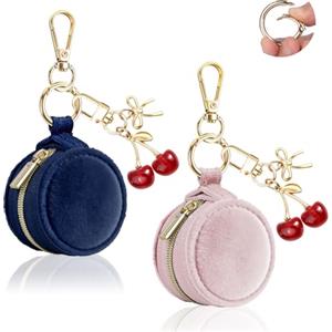 Playexen 2 Mini Trousse Portagioie Donna da Viaggio in Velluto Mini Borsa per Porta Gioielli Anelli PortaOrecchini Catene Collane Organizer Portaorecchini per Ragazza Amica Compleanno 5*5*3 cm (Navy& Rosa)