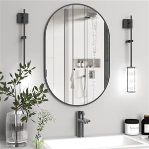 NEUWEABY Specchio da bagno ovale, 61x91 cm Specchio da parete ovale, Nero Specchi ovali per mobili lavabo, specchio da parete a capsula, moderno specchio ovale in alluminio