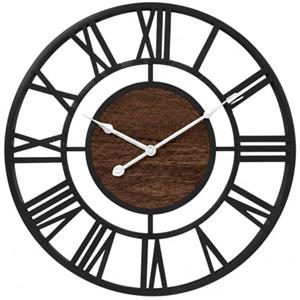 Pytha Sight Orologio da Parete Moderno 50 cm, Metallo Nero e Noce Massello | Orologio da Parete Grande Vintage con Numeri Romani, Design Decorativo e Silenzioso, per Soggiorno, Camera, Ufficio e Cucina