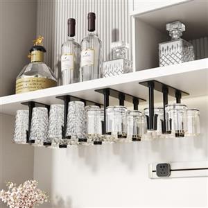 Vaisoeny Portabicchieri da Vino, Set da 4, Portabicchieri Sottopensile, Nero | Design con Clip, Ogni Portabicchieri Contiene Fino a 6 Bicchieri, Installazione Rapida e Configurazione Flessibile (Set da 4)