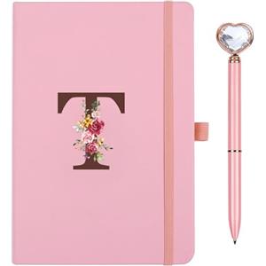 Sinekong Taccuino Appunti di Viaggio in Pelle PU con Penna Diamante Cuore Rosa Quaderno Scrittura A5 iniziale Diario quaderni per donne ragazza Compleanno Pasqua Festa Della Mamma Regalo per Amica Studenti(T)