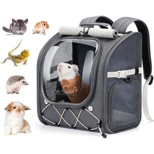 Pecute trasportino gatto e gabbia per conigli, finestra, carico 4kg, grigio | Ventilato, chiusura di sicurezza, tenda, per criceto/coniglio/porcellino/gatto/cucciolo, viaggi/veterinario/campeggio