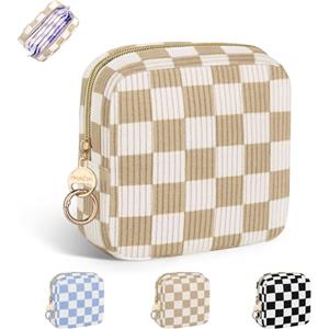 Playexen Porta Assorbenti da Borsa Sacchetti per Portaassorbenti Igienici per Mestruazioni con Cerniera Borsa Porta Tampons Pochette Piccola Portatile per Donna Ragazza Regalo Compleanno Natale(Kaki-Scacchi)
