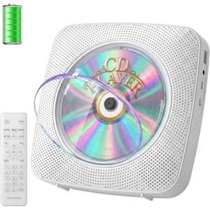 Gueray Lettore CD Portatile Bluetooth con 1800mAh Lettores CDs Desktop Ricaricabile per la Casa con Doppi Altoparlanti Telecomando FM Radio Timer USB AUX Porta Auricolare-Bianco