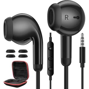 AIAUXAI Auricolari In Ear Cuffie con Filo, Jack 3,5 mm Microfono e Controllo Volume | Cuffiette con Filo per Android Cellulare Tablet Laptop Radio, per Samsung per MP4 per Switch, Sport Game Lavoro, Nero