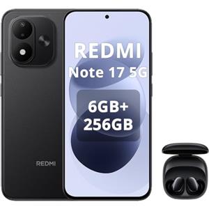 XIAOMI Redmi Note 17 5G-Smartphone 6+256GB,6,99" FHD+ AMOLED 120Hz,Batteria 7700mAh Ricarica 45W,Fotocamera 50MP, Snapdragon 4 Gen 4,IP65,HyperOS con AI,Nero,Cuffie nero incluse