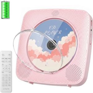 Gueray Lettore CD Portatile Bluetooth con 1800mAh Lettores CDs Desktop Ricaricabile per la Casa con Doppi Altoparlanti Telecomando FM Radio Timer USB AUX Porta Auricolare-Rosa