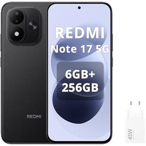 XIAOMI Redmi Note 17 5G-Smartphone 6+256GB,6,99" FHD+ AMOLED 120Hz,Batteria 7700mAh Ricarica 45W,Fotocamera 50MP, Snapdragon 4 Gen 4,IP65, HyperOS con AI,Nero,Con caricatore da 45W