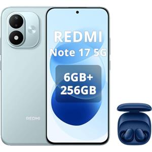 XIAOMI Redmi Note 17 5G-Smartphone 6+256GB,6,99" FHD+ AMOLED 120Hz,Batteria 7700mAh Ricarica 45W,Fotocamera 50MP, Snapdragon 4 Gen 4,IP65,HyperOS con AI,Blu,Cuffie blu incluse