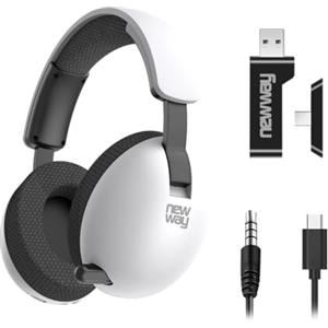 NEWWAY NH251 - Cuffie audio senza fili, microfono retrattile, tripla modalità WiFi 2,4 GHz/BT, ricevitore USB/USB-C, per PC, laptop, smartphone, console e Mac (bianco)