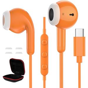 AIAUXAI Cuffie USB C per Samsung Galaxy S26 Ultra S25 S24 S23 A57 A16 A17, Arancio | Cuffie In-Ear per iPhone 18 Pro Max 17 16 15, Auricolari Tipo C con Microfono Hi-Fi Stereo Auricolari per Google per Xiaomi