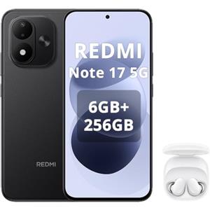 XIAOMI Redmi Note 17 5G-Smartphone 6+256GB,6,99" FHD+ AMOLED 120Hz,Batteria 7700mAh Ricarica 45W,Fotocamera 50MP, Snapdragon 4 Gen 4,IP65,HyperOS con AI,Nero,Cuffie Bianco incluse