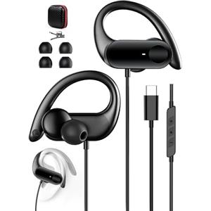 AIAUXAIn Ear Cuffie USB C Sport, Gancio Auricolare, Mic, Controllo Volume | Auricolari con Filo per Samsung S25 S24 S23 A56 A16, Cuffie con Filo per iPhone 18 Pro Max 17 16 15, Pixel 11 10 9 per Realme