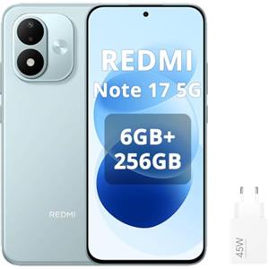 XIAOMI Redmi Note 17 5G-Smartphone 6+256GB,6,99" FHD+ AMOLED 120Hz,Batteria 7700mAh Ricarica 45W,Fotocamera 50MP, Snapdragon 4 Gen 4,IP65, HyperOS con AI,Blu,Con caricatore da 45W