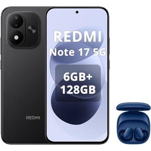 XIAOMI Redmi Note 17 5G-Smartphone 6+128GB,6,99" FHD+ AMOLED 120Hz,Batteria 7700mAh Ricarica 45W,Fotocamera 50MP, Snapdragon 4 Gen 4,IP65,HyperOS con AI,Nero,Cuffie blu incluse