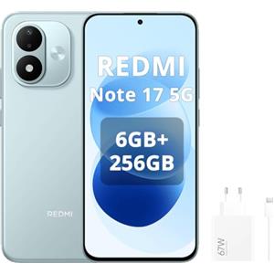 XIAOMI Redmi Note 17 5G-Smartphone 6+256GB,6,99" FHD+ AMOLED 120Hz,Batteria 7700mAh Ricarica 45W,Fotocamera 50MP, Snapdragon 4 Gen 4,IP65, HyperOS con AI,Blu,Con caricatore da 67W