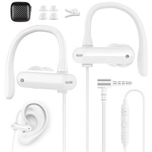 AIAUXAI In Ear Cuffie Sport con Filo, Jack 3,5MM, Gancio Auricolare, Bianco | Microfono e Controllo Volume Stereo HiFi Cancellazione del Rumore Auricolari per Samsung per MP4 Gaming Ufficio Musica Radio