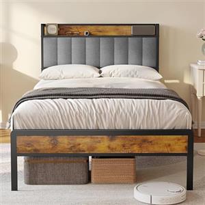 Bealife Letto Imbottito con Rete a Doghe in Legno e Metallo Struttura Letto, con Piattaforma Imbottita Antirumore，Spazio di Archiviazione Sotto al Letto (Grigio Chiaro, 120x200cm)