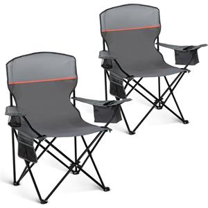HIGH POINT SPORTS Sedia da Campeggio Pieghevole, Set da 2 Pezzi, fino a 102 kg, Sedie Pieghevoli da Esterno, Sedie da Campeggio,Sedie da pesca con Braccioli (Grigio)