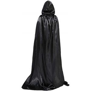 Bkrdty Mantello con Cappuccio Nero Halloween Lungo Mantello Unisex Cape à Capuche mit Haltegurt per Halloween Festa in Costume