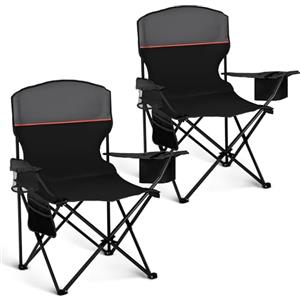 HIGH POINT SPORTS Sedia da Campeggio Pieghevole, Set da 2 Pezzi, fino a 102 kg, Sedie Pieghevoli da Esterno, Sedie da Campeggio,Sedie da pesca con Braccioli (Nero)