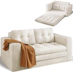 Xbro Divano Letto 2 Posti Salvaspazio, Divano Letto Pieghevole Compatto per Ospiti, in Velluto a Coste Morbido, Ideale per Soggiorno e Monolocale, 150 x 86 x 75 cm, Beige