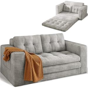Xbro Divano Letto 2 Posti Salvaspazio, Divano Letto Pieghevole Compatto per Ospiti, in Velluto a Coste Morbido, Ideale per Soggiorno e Piccoli Spazi, 150 x 86 x 75 cm, Grigio Chiaro