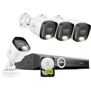 SANNCE 2K Kit Videosorveglianza Esterno PoE, 6MP NVR 8 Canal con 2TB HDD | 4 Telecamere PoE IP 3MP, Videocamera Sorveglianza con Visione Notturna a Colori, Riconoscimento Umana/Veicolo, Audio, IP67