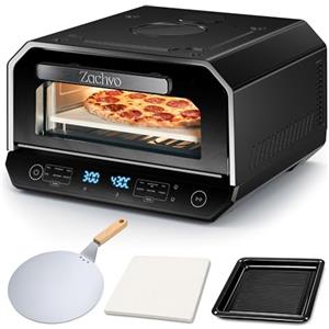 ZACHVO Forno elettrico per pizza fino a 450 °C per pizza napoletana 90 secondi, 13 programmi (6 modalità pizza e 6 modalità di cottura + funzione professionale), doppi elementi riscaldanti, pala per