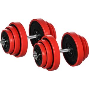 HOMCOM Set Manubri Palestra Regolabili con Pesi 40kg 45x26x26 cm Rossa | Rivestiti in Gomma, Metallo e Sabbia di Ferro