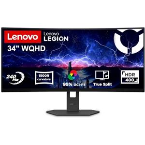 Lenovo Legion 34W-2c Monitor Gaming 34" WQHD Curvo | 240Hz | 0.5 ms | DP 1.4 e 2x HDMI 2.1 | AMD FreeSync Premium| Regolabile | VESA 100x100 - Ideale per Esport, FPS e Console