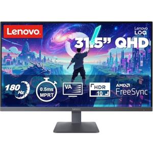 Lenovo LOQ 32Q-10 Monitor Gaming 31.5" 180Hz, 0.5 ms, VA QHD (2560x1440) AMD FreeSync, DP 1.4, HDMI 2.1 TMDS, Regolabile, VESA 100x100 - Ideale per Esport, FPS e Console