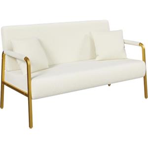 Yaheetech Divano 2 Posti in Velluto con Braccioli Beige | Divanetto Moderno, Gambe in Metallo Color Oro, per Camera da Letto, Soggiorno, Ufficio, Domestico, Monolocale