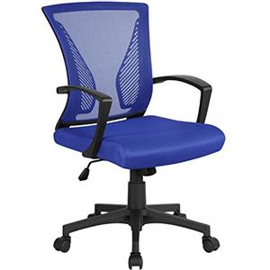 Yaheetech Sedia da Ufficio Scrivania Ergonomica Lombare Portata 136kg Blue | Braccioli, Ruote Girevole, in Rete Traspirante, Altezza Regolabile, Funzione Dondolo, per Camera Ufficio Soggiorno