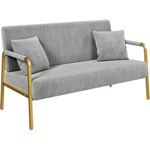 Yaheetech Divano 2 Posti in Velluto con Braccioli Grigio Chiaro | Divanetto Moderno, Gambe in Metallo Color Oro, per Camera da Letto, Soggiorno, Ufficio, Domestico, Monolocale