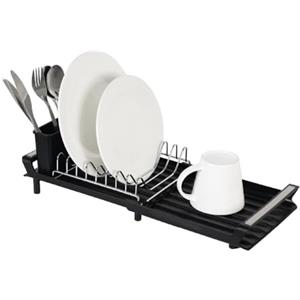Amig Scolapiatti Estensibile con Scarico Nero EXTIK | Per piatti e bicchieri. Base inclinata per lo scarico dell'acqua. Estensibile da 28 a 47 cm.