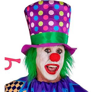 W WIDMANN MILANO Party Fashion - 10677 - Cappello a cilindro con capelli, viola con pois colorati, clown, joker, clown horror, festa a tema, carnevale, Halloween