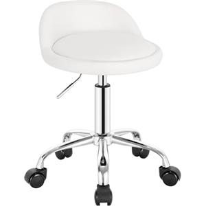 WOLTU Sgabelli con Ruote Regolabile, Sedia da trucco, Velluto, Bianco | in Altezza per Estetista Parrucchiere Tattoo Studio Salone Sedia Girevole, Rotazione a 360°