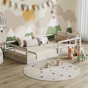 VitaliSpa Letto a pavimento Minno 90x200, letto bambini in metallo, letto Montessori con protezione anticaduta, bassa altezza d'ingresso, bianco