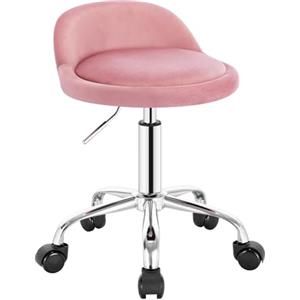 WOLTU Sgabelli con Ruote Regolabile, Sedia da trucco, Velluto, Rosa | in Altezza per Estetista Parrucchiere Tattoo Studio Salone Sedia Girevole, Rotazione a 360°