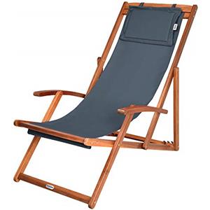 CASARIA Sedia a Sdraio in Legno | Acacia, Poltrona Relax, Sedia Pieghevole, Poggiatesta Traspirante, Sedia da Giardino, Arredo Esterno, Carico Max. 160 kg