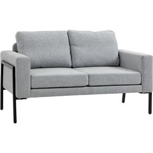 HOMCOM Divano 2 Posti in Tessuto Poliestere Effetto Lino con Gambe in Acciaio e Cuscini Imbottiti, 138x70x83.5 cm, Grigio Chiaro