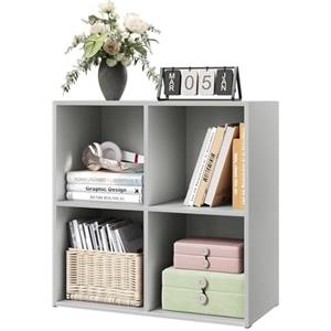 WOLTU Libreria Moderna Mensola di Legno | a 4 Cubi Scaffale da Esposizione Porta Libri per Casa Ufficio, Grigio