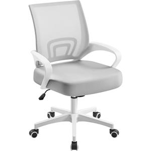 Yaheetech Sedia da Ufficio Scrivania Ergonomica a Rotelle Grigio Chiaro | Braccioli, Ruote Girevole, in Rete Traspirante, Altezza Regolabile, Funzione Dondolo, per Camera Ufficio Studio