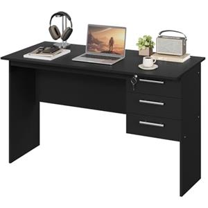 WOLTU Scrivania con 3 Cassetti, Tavolo da Lavoro, Nero, 120x60 cm | per Computer, Porta PC in Legno, Nero
