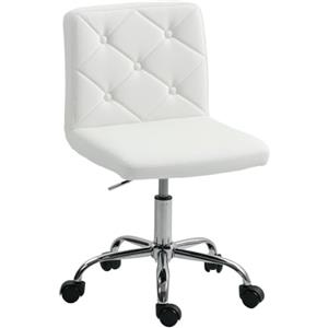 HOMCOM Sedia da Ufficio Altezza Regolabile Pelle PU 44x50x78-88 cm Bianco | Rivestimento a Bottoni, Ruote Girevoli, Sedia per Scrivania, Schiuma e Acciaio