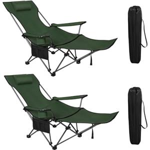 WOLTU Set di 2 Sedia da Campeggio Portatile Reclinabile, Sedia Pieghevole Esterno con Poggiapiedi, Poggiatesta e Borsa da Trasporto, per Pesca, Giardino, Verde