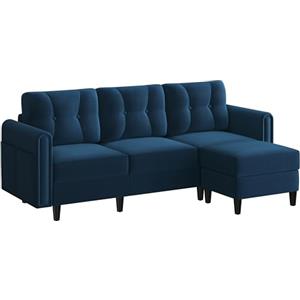 Yaheetech Divano ad Angolo 3 Posti Divanetto Angolare in Tessuto 189 × 136 × 80 cm Chaise Longue a Forma di L con Poggiapiedi Rimovibile per Salotto Soggiorno Divano a Sinistra/Destra Blu