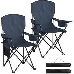 WOLTU Set di 2 Sedie da Campeggio Pieghevoli, Sedie da Pesca Portatili | Con Schienale, Borsa per il Trasporto, Borsa Termica, Portabicchiere e Tasca Laterale, per Picnic ed Esterno, Blu Navy