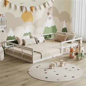 VitaliSpa Letto a pavimento Minno 120x200, letto bambini in metallo, letto Montessori con protezione anticaduta, bassa altezza d'ingresso, bianco